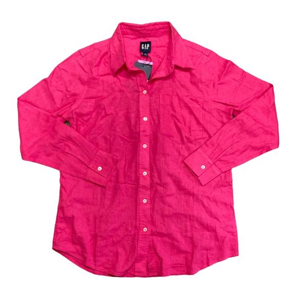 Beetroot Purple - GAP Women's Long Sleeve Relaxed Fit Linen Collared Button Down - Picture 1 of 3
